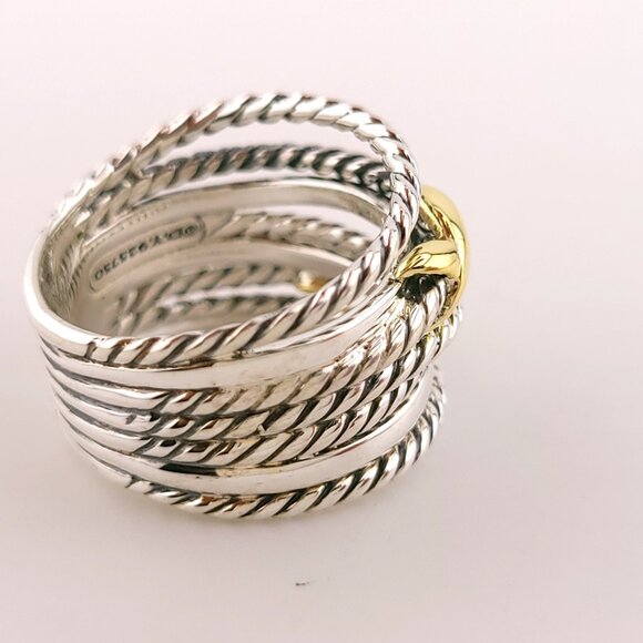 David Yurman Sterling Silver Double X 18k Gold Crossover Band Ring Size 8 - Picture 6 of 7
